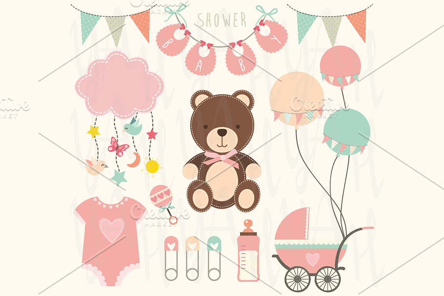 Retro Baby Shower Elements in Illustrations - product preview 8