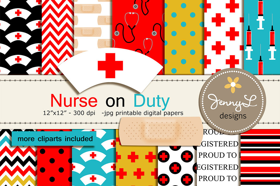 Nurse Digital Papers & Cliparts in Patterns - product preview 8