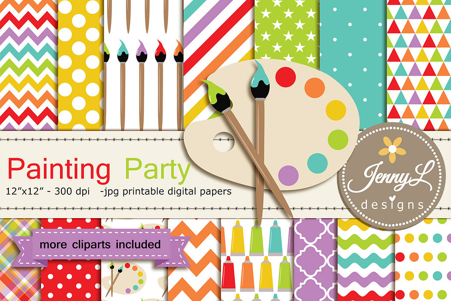 Painting Art Digital Papers Cliparts in Patterns - product preview 8
