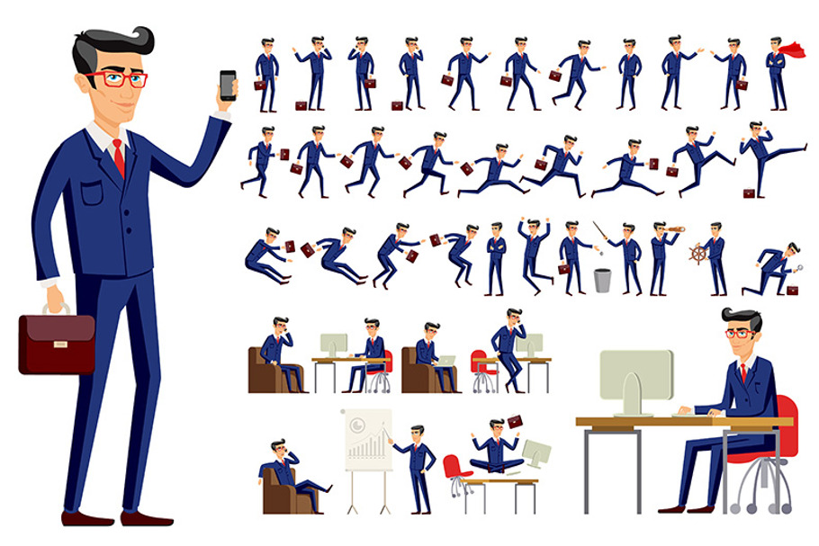 cartoon businessman in blue suit  in Graphics - product preview 8