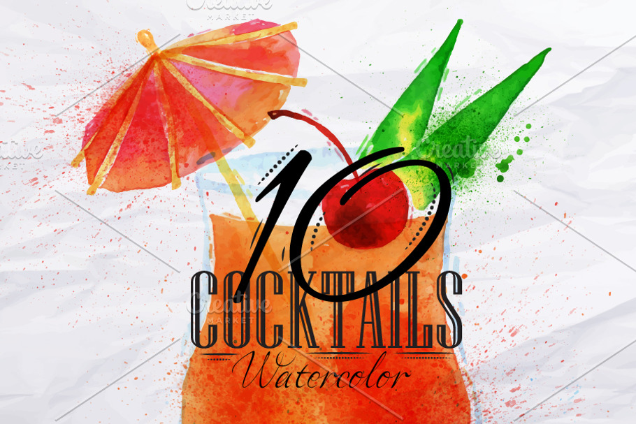 Cocktails watercolor in Objects - product preview 8