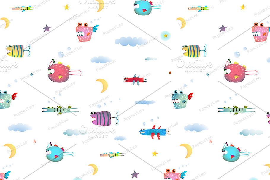Monster Fly Fish background in Patterns - product preview 8