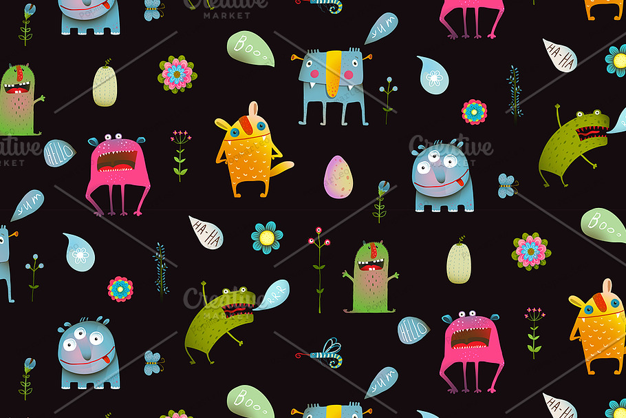 Monsters seamless pattern background in Patterns - product preview 8