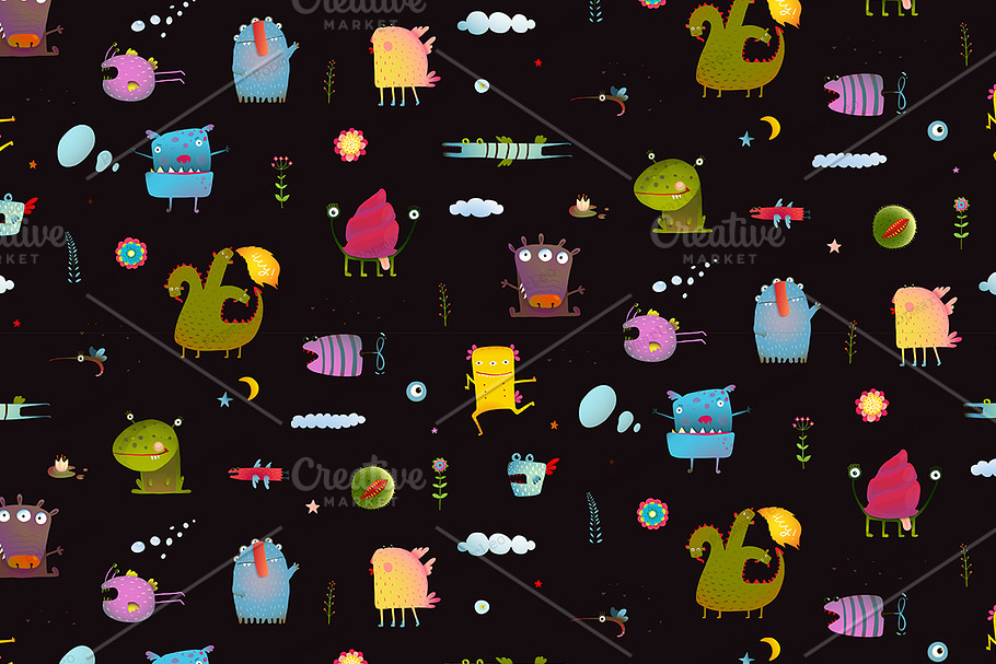 Colorful monsters seamless pattern in Patterns - product preview 8
