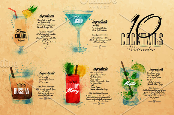 Cocktails watercolor in Objects - product preview 2