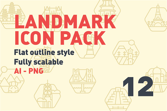 12 Landmark icon pack! in Graphics - product preview 1