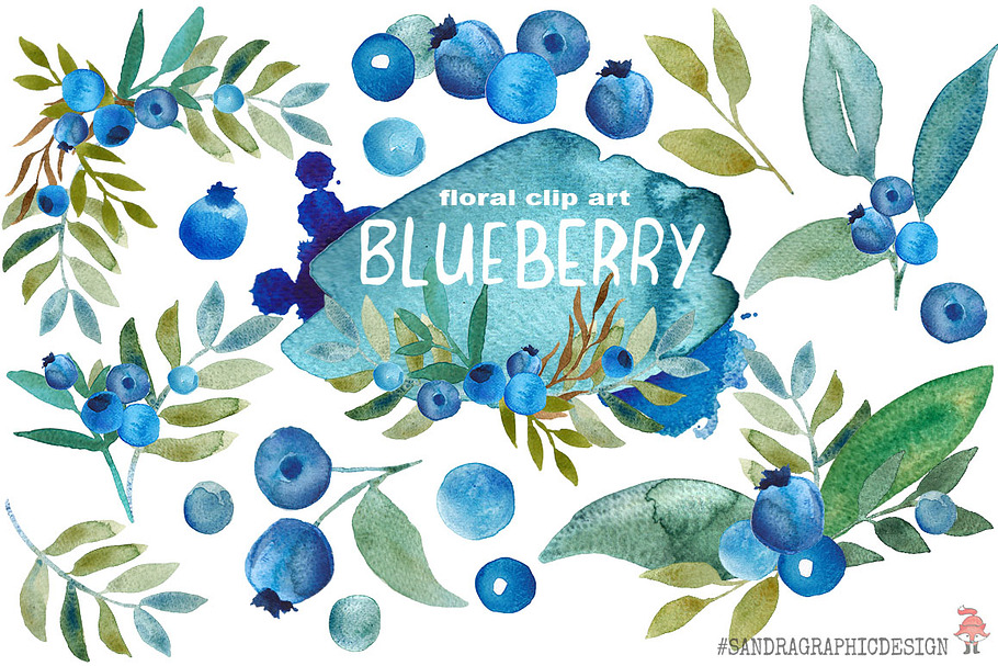 Blueberry watercolor clip art