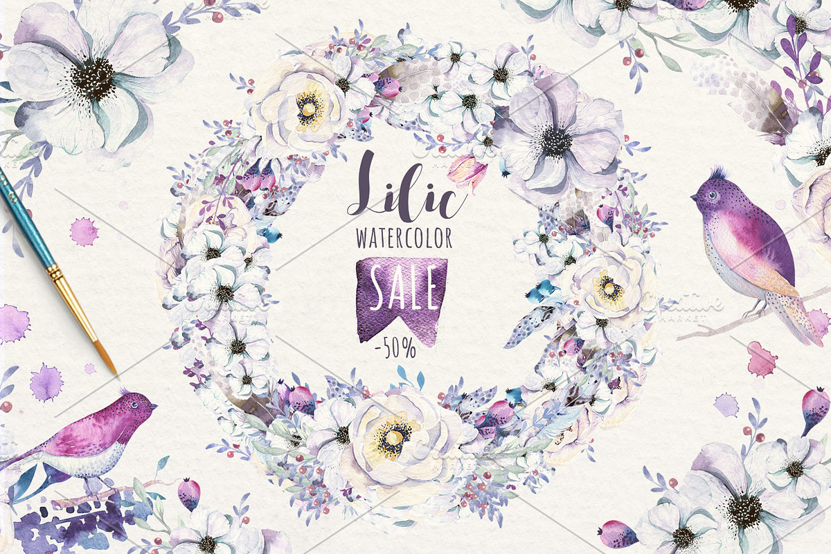 Watercolor lilic floral set III in Illustrations - product preview 8