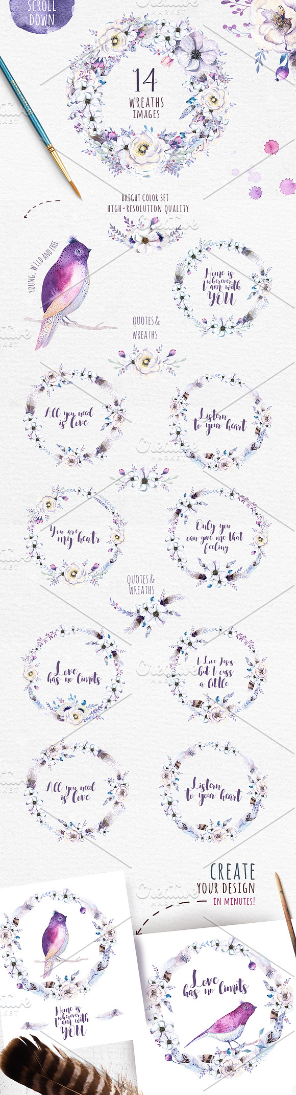 Watercolor lilic floral set III in Illustrations - product preview 3