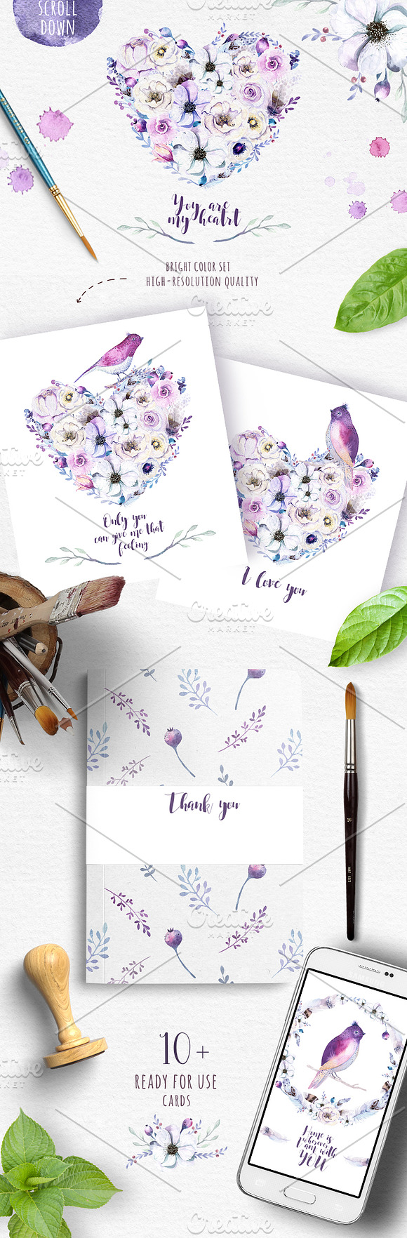 Watercolor lilic floral set III in Illustrations - product preview 4