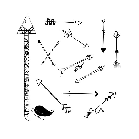 Black ink handdrawn tribal arrows in Illustrations - product preview 2