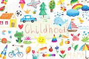 vector childhood doodle set