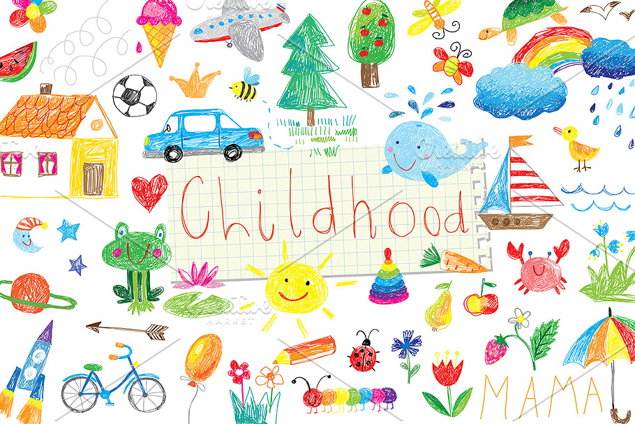vector childhood doodle set in Illustrations - product preview 8