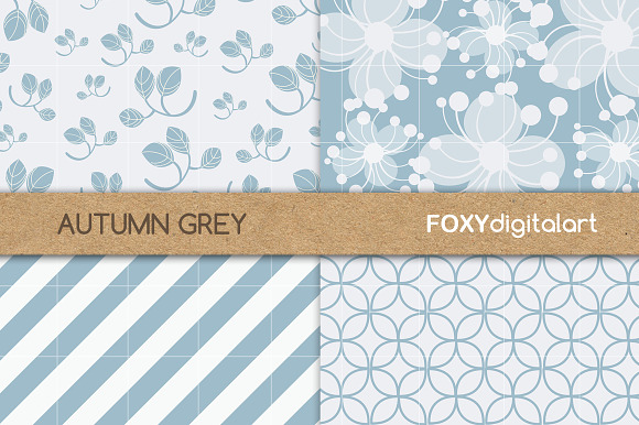 Floral Grey Silver Digital Paper in Patterns - product preview 1