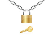 Chain, Padlock and Key. Vector