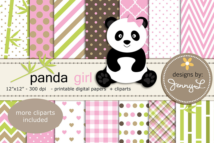 Panda Girl Digital Papers & Cliparts
