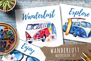 Watercolor travel & surfung set