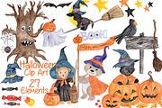 Watercolor Halloween kids clipart