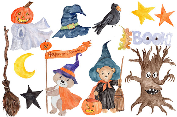 Watercolor Halloween kids clipart in Illustrations - product preview 1