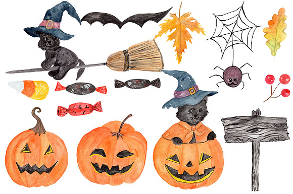 Watercolor Halloween kids clipart in Illustrations - product preview 2