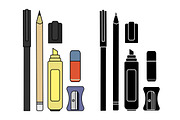 Stationery writing tools set. Vector
