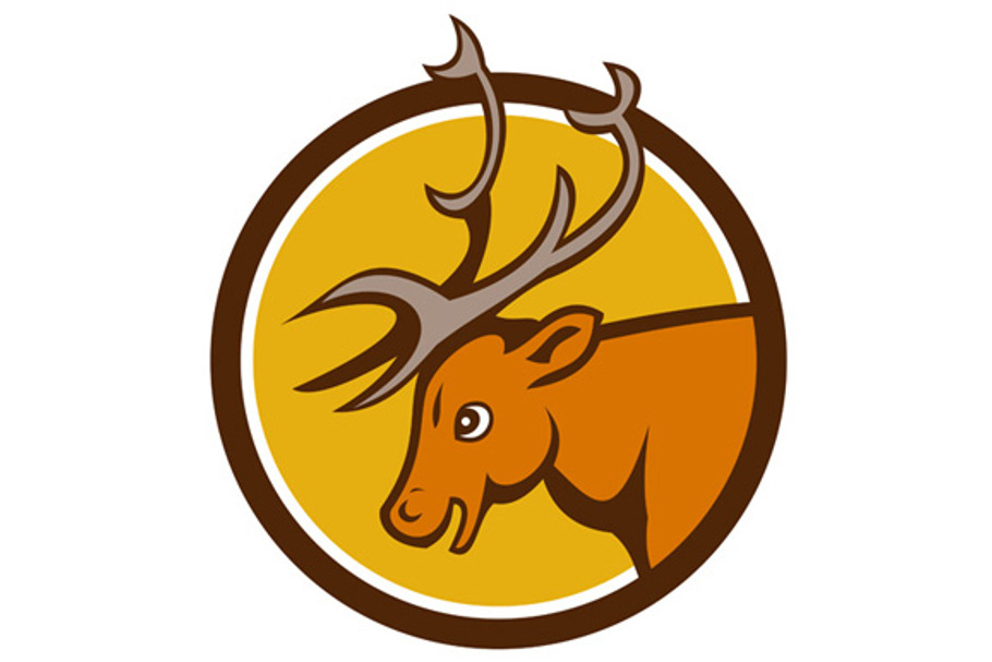 Stag Deer Buck Head Circle Cartoon in Illustrations - product preview 8