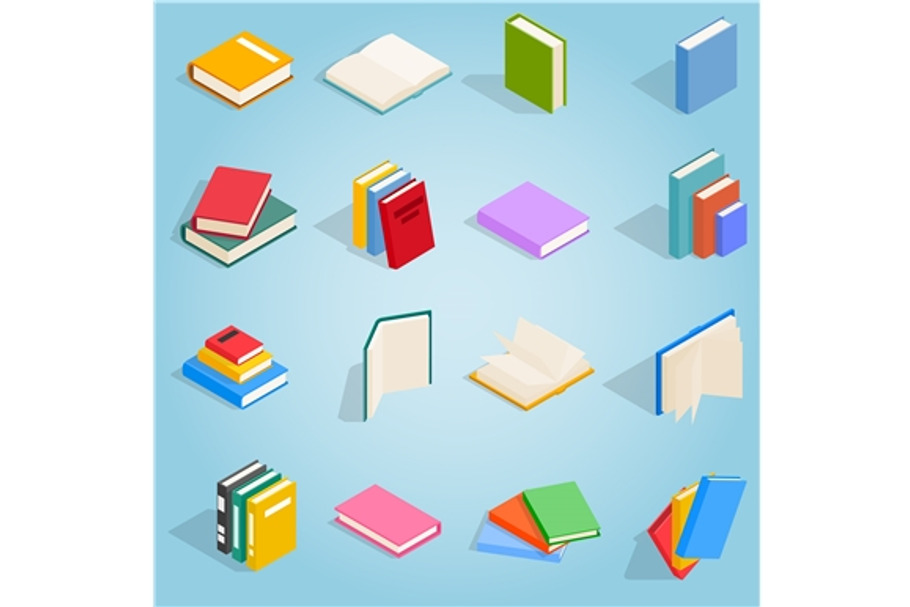 Book icons set, isometric 3d style in Objects - product preview 8