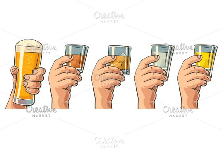 Male hand holding glasses with alco in Illustrations - product preview 8