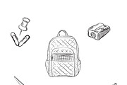 school set, backpack, pencil, pen