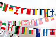 Countries flags hangs on the ropes