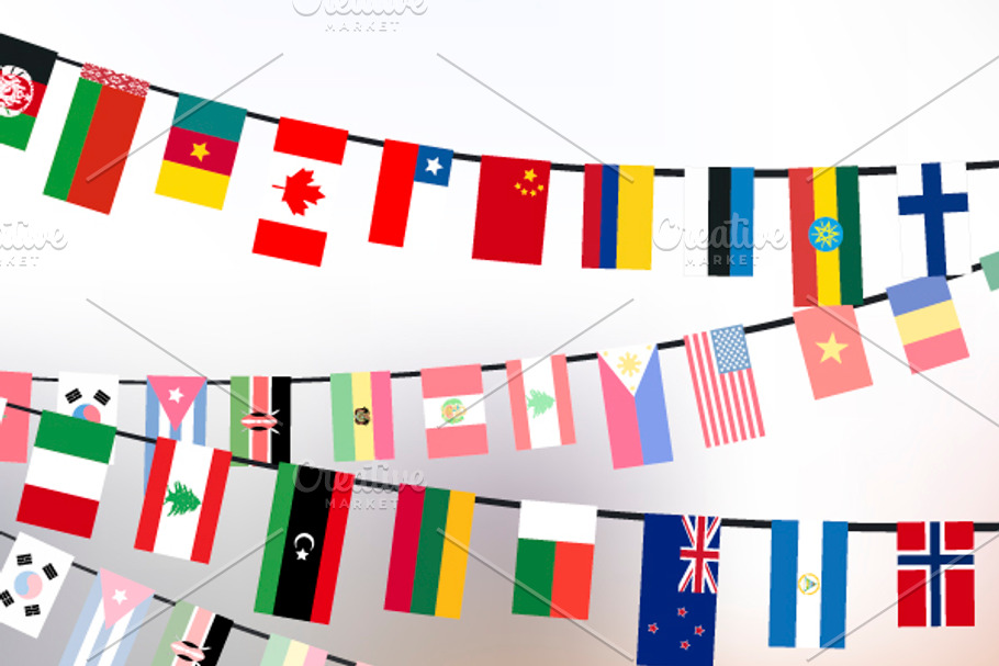 Countries flags hangs on the ropes in Illustrations - product preview 8