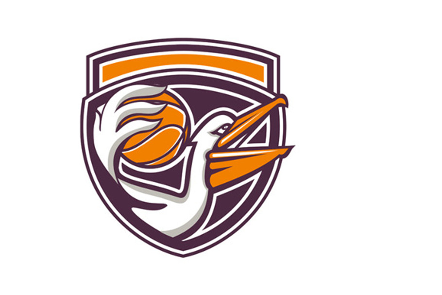 Pelican Passing Basketball Shield  in Illustrations - product preview 8