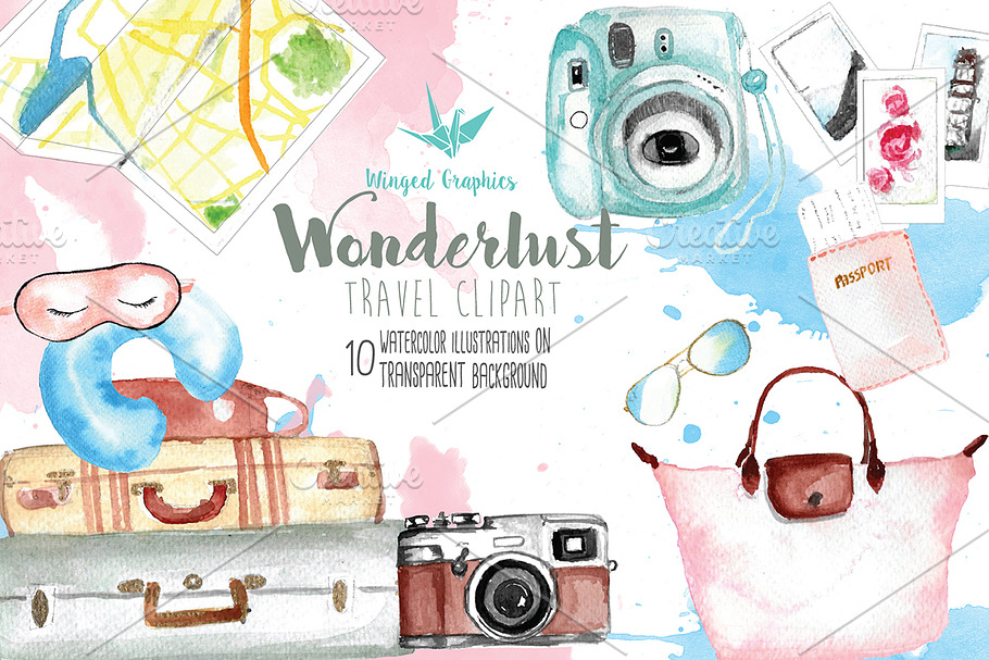 Wanderlust watercolor illustrations in Illustrations - product preview 8