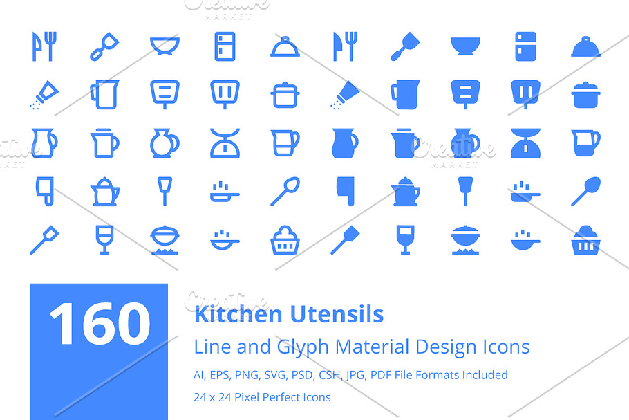 160 Kitchen Utensils Material Icons