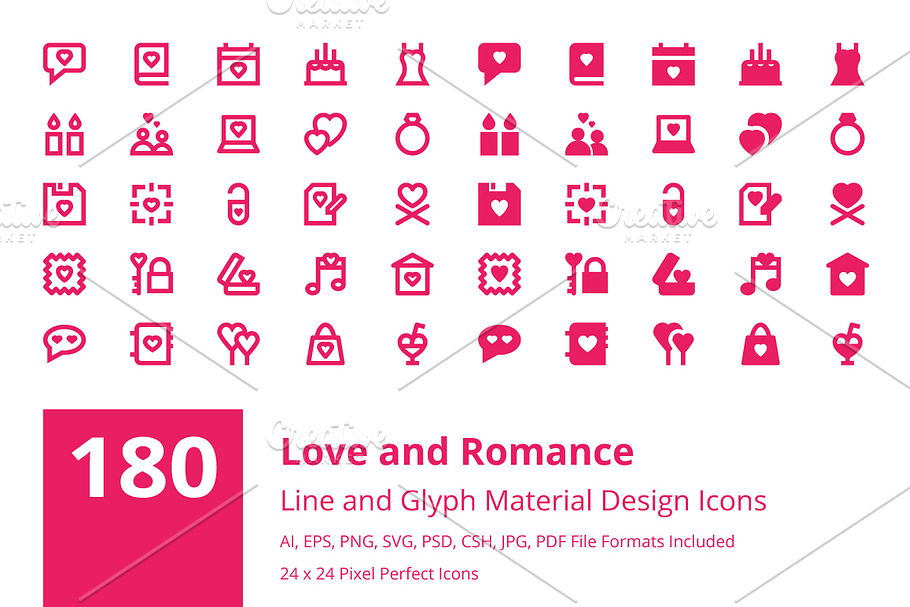 180 Love and Romance Material Icons