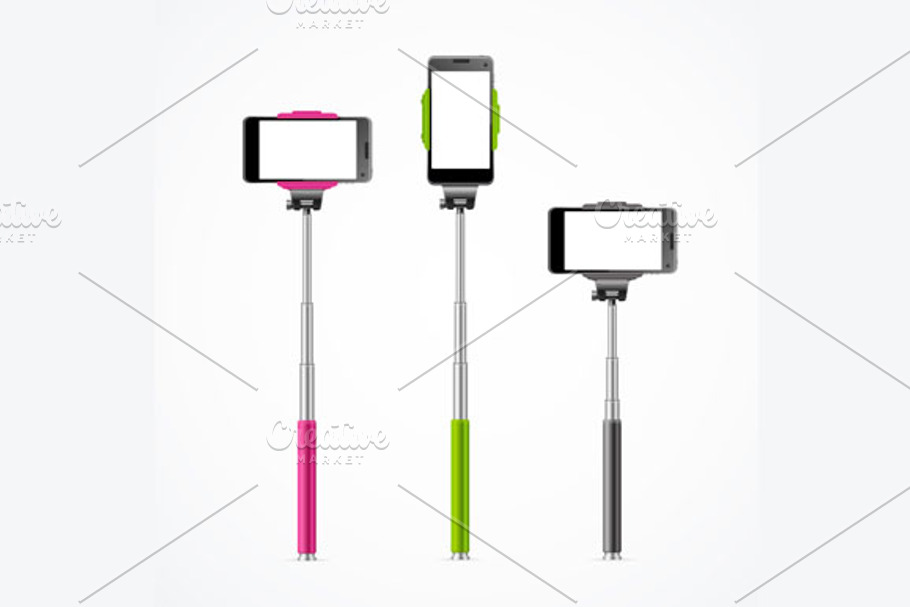 Monopod Selfie Colorful Set. Vector in Objects - product preview 8