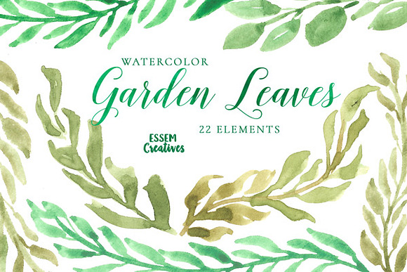 Watercolor Garden Leaves Clipart SET in Illustrations - product preview 1