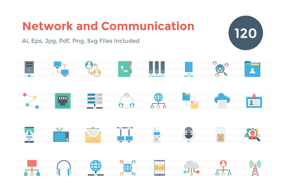 Flat Network and Communication Icons