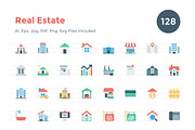 128 Flat Real Estate Icons