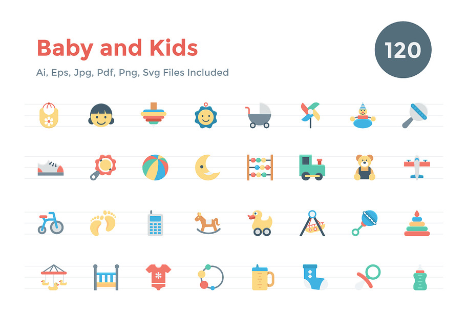 120 Flat Baby and Kids Icons