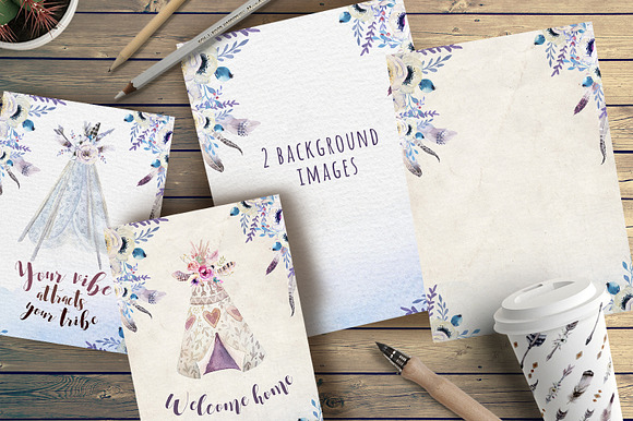 Watercolor bohemian teepee & pattern in Illustrations - product preview 8