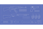 Blue print weapons set. Vector