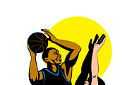 Basketball Player Shooting Ball Retr