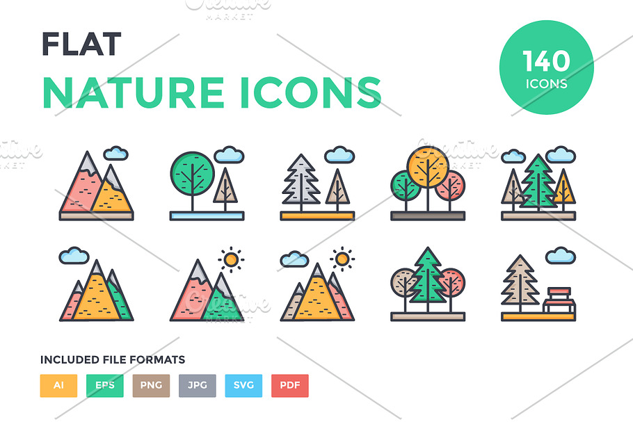 125+ Flat Nature Icons Set