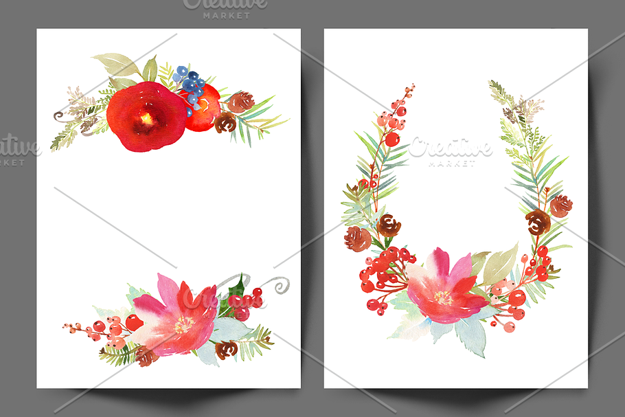 Christmas set of watercolors in Postcard Templates - product preview 8