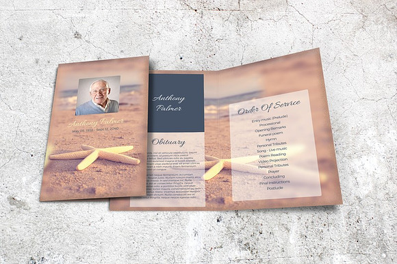 Starfish Funeral Program Template in Brochure Templates - product preview 4