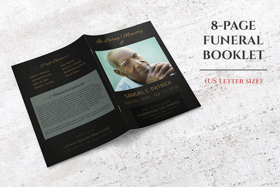 Dark 8-Page Funeral Booklet in Brochure Templates - product preview 8