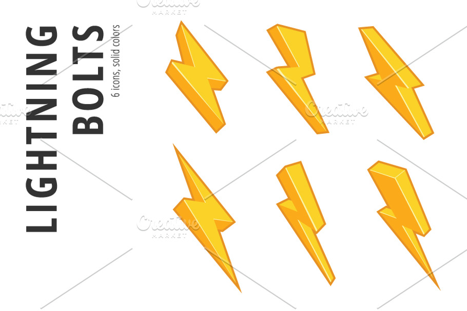 6 Lightning Bolts set in 3 styles in Logo Templates - product preview 8