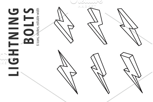 6 Lightning Bolts set in 3 styles in Logo Templates - product preview 2