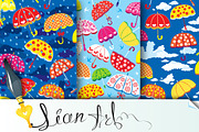 3 seamless patterns with umbrellas